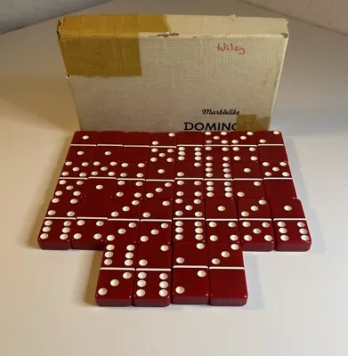 Vintage RED Extra Thick Marblelike Dominoes Puremco Mfg Co Waco TX No. 716 • $24.97