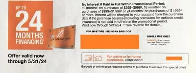 MAIL ONLY Home Depot Coupon InStore Or Online Exp. 5/31/24 Read Description • $14