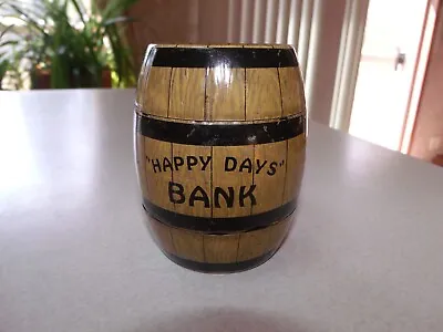 Collectible J. Chein & Co. Tin Barrel Happy Days Bank Litho 4 Inch Tall No Key • $14.99