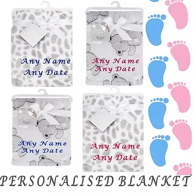 PERSONALISED Gift Baby Gift Boys Girls GIRAFFE Or TEDDY Fleece Blanket With Name • £9.99