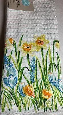 Martha Stewart Kitchen Dish Towels (3) Daffodils Blue Waffle 100% Cotton Nwt • $19.99