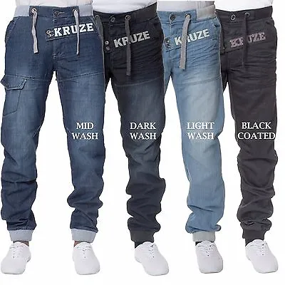 Kruze Mens Cuffed Jeans Regular Fit Jogger Denim Pants Trousers All Waist Sizes  • $23.98