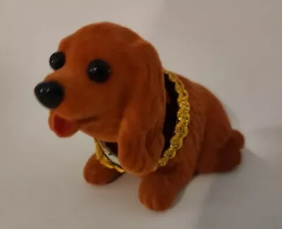 Flocked Nodder Puppy Dog Figure Brown Dashboard Bobblehead Gold Collar New Vtg • $21.99