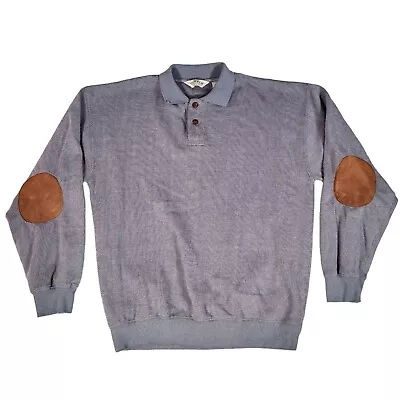 Orvis Sweater Mens Large Blue Pullover Elbow Patch Leather Pads Sweatshirt • $31.99