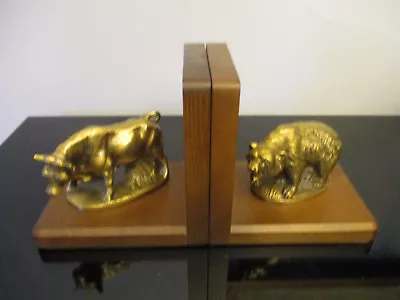 Pair Bull Bear Brass Bookends Wall Street Stock Market Broker PM Craftsman! • $65