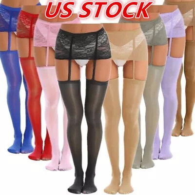 US Womens Suspender Tights Pantyhose Sheer Elastic Skinny Shiny With Garter Belt • $4.08