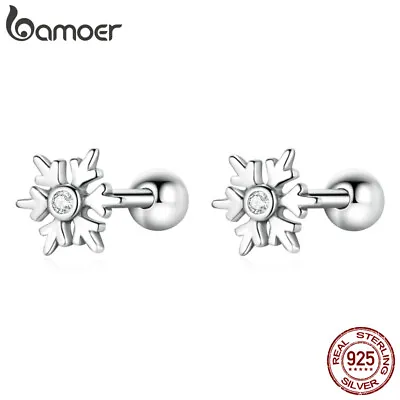 $6.01 • Buy Bamoer 925 Sterling Silver Simple Snowflake Earrings Ear Studs Gift Party 