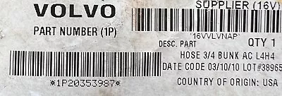 20353987 Genuine Volvo Hose 3/4 Bunk Ac Oem - New • $50.29