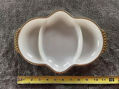 Fire King White Milk Glass Gold Trim Divided Dish 3 Section Platter Vintage Mint • $8