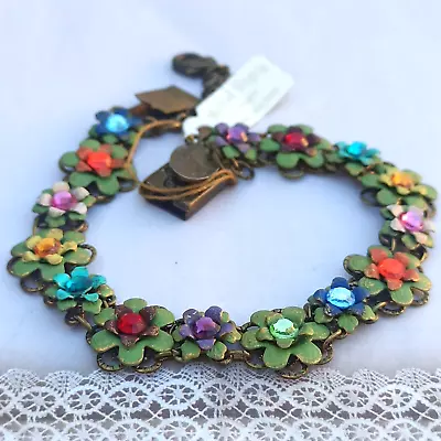 Michal Negrin Bracelet Floral Green Enamel Colorful Crystal Fairy Romantic  New • $78.40