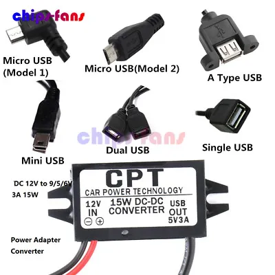 £3.24 • Buy Step Down DC 12V To 9/5/6V 3A 15W Mini/Micro/Double USB Power Adapter Converter