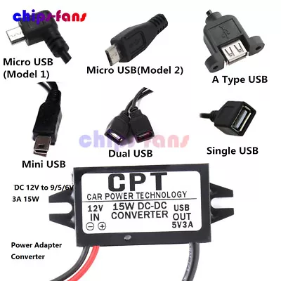 £3.24 • Buy Step Down DC 12V To 9/5/6V 3A 15W Mini/Micro/Double USB Power Adapter Converter