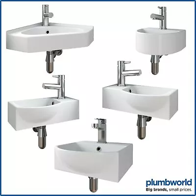 Bathroom Cloakroom Basin Wall Hung Hand Wash Sink 1 Tap Hole White Gloss Various • £49.97