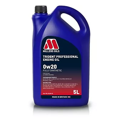 Millers Oils Trident Professional 0W20 Fully Synthetic Engine Oil. 0W-20 5 Litre • £33.79