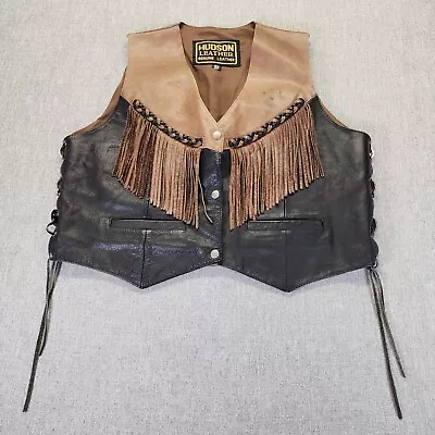 Hudson Leather Vest Men 2X Tan/Black Fringe • $48.88