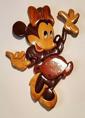 VINTAGE Minnie Mouse  Strike The Pose  Wood Inlay Wall Decor WALL ART Plaque 16  • $29.99