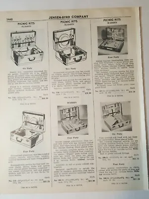 1951 Print Ad Vintage Luggage PICNIC KITS Aladdin Warren Two Four Six Party • $10