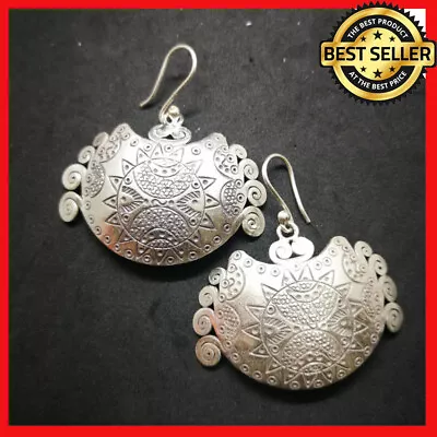 Fine 925 Silver Earrings Vintage Tribal Mayan Theme Wide Ancient Styles 45x40 Mm • $22.08