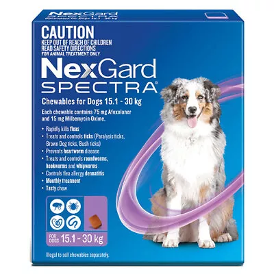 Nexgard Spectra Dogs Chewables Tick & Flea Treatment 15.1-30kg 3 Pack • $85.82