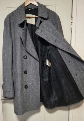 £92 • Buy Burberry Rrp £1690 Wool Herringbone Tweed Grey Trench Nova Check Over Coat 54 Xl