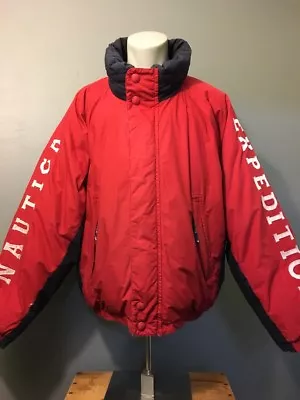 Vtg 1990s 90s Nautica Expedition Puffy Ski Jacket Mens XL Red Blue Down Coat Zip • $128.19