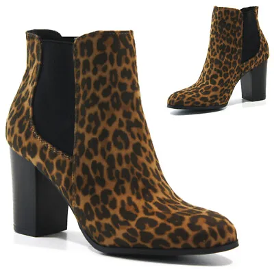 Ladies Chelsea Boots Mid Block Heel Gusset Smart Ankle Biker Cowboy Shoes Size • £12.95