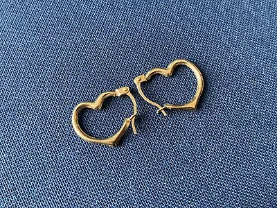 9ct Gold Children’s Heartshaped Hoops Earrings Marked 375 14mm Drop Worn Once • £35