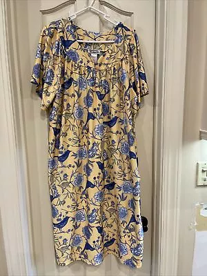 Anthony Richards Vintage MuMu House Dress Yellow Blue Print Womens Large Pockets • $29.99