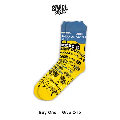 The Manchester Socks - Yellow Blue Cotton | Calf Sock | Arch Support | MCR  • £12.99