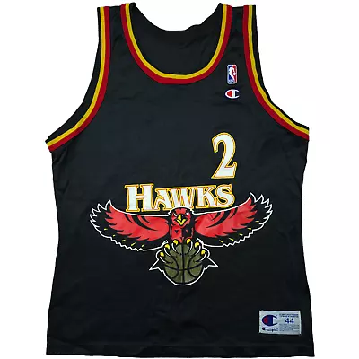 VTG 90s Champion Adult 44 Black Stacey Augmon Atlanta Hawks Large Jersey • $103.47