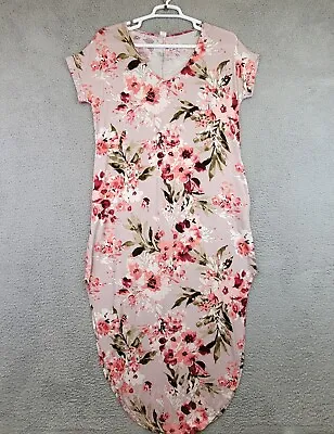 CY Fashion Women’s Floral Maxi Shirt Dress Size Large Pink Short Sleeve T-Shirt • $24.73