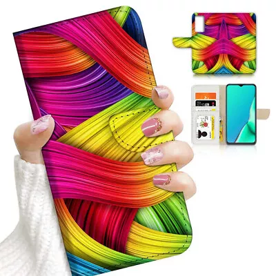$13.99 • Buy ( For Oppo A57 / A57S ) Wallet Flip Case Cover AJ23214 Abstract Rainbow