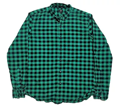 J Crew Mens L Long Sleeve Button Down Navy Blue Green Plaid Oxford Shirt EUC • $16.75