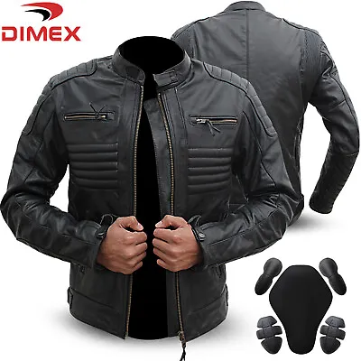 Motorcycle Leather Jacket Motorbike Genuine Black Biker With CE Armour Black • £84.99