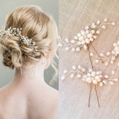 £5.29 • Buy Flower Wedding Hair Pins Bridesmaid Crystal Diamante Pearls Bridal Clips Grips
