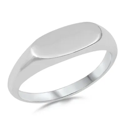 Modern Oval Engravable Signet .925 Sterling Silver Band Sizes 4-12 • $13.49