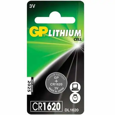 GP Lithium Cell Battery CR1620 DL1620 3v 16 X 2.0mm For Watches Calculators Etc • £3.99