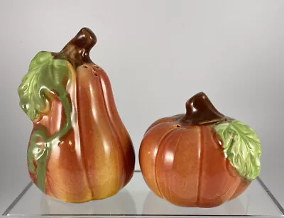 Vintage Halloween Or Thanksgiving Pumpkin Salt And Pepper Shakers Ceramic EUC • $9