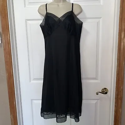 VTG VAN RAALTE Silky Nylon Suavette Lace Bust Full Slip 36 Black Made In USA • $32.99