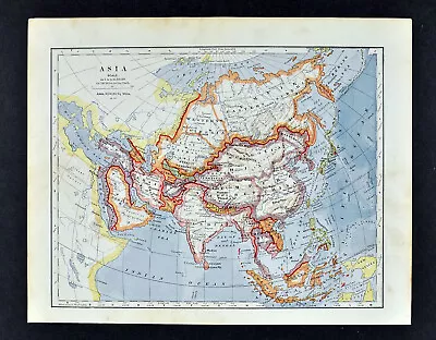 $18 • Buy 1896 Map Asia China Japan India Arabia Persia Iran Tibet Siberia East Indies 