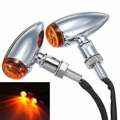 Bullet Motorcycle Chrome Turn Signal Blinker Lights Amber For Harley Davidson • $16.19