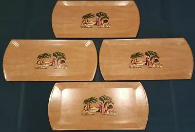 Set Of 4 Vintage 50's HASKO DeLuxe Lap/Buffet Wood Litho Trays: Colonial Couple  • $18.95