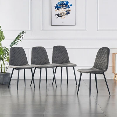 $199 • Buy Set Of 4 Dining Chairs Velvet Grey With Backrests Metal Legs Soft Padded Seat AU