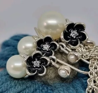 Genuine Pandora Mystic Floral White Pearl Earrings & Necklace Set  45cm 💕  RARE • £150