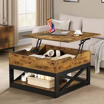 Square Lift Top Coffee Table With Storage Rustic Wood Center Table Living Room • $109.99