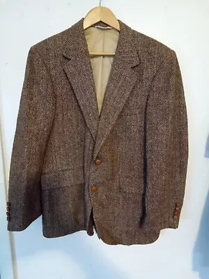 Mens Vintage  Scottish Brand Harris And Tweed Men's Blazer In Brown Herringbone • $28