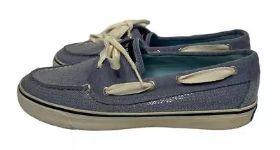 Sperry Women's Top-Sider Light Baby Blue Sequin Lace Up Boat Shoes Size 9 • $21.99