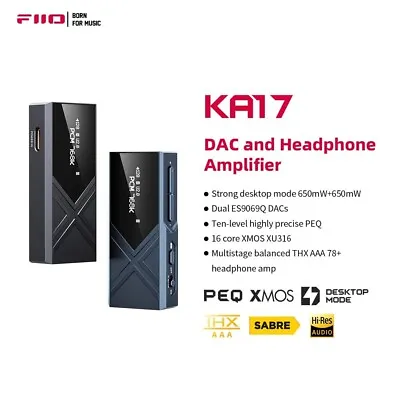 FiiO KA17 Portable USB DAC Audio HiFi Decoder Dual ES9069Q PCM768DSD512 (Black) • $119.99