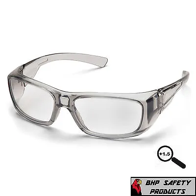 Pyramex Emerge Gray 1.5 Clear Full Magnifying Lens Reader Safety Glasses Z87+ • $11.75