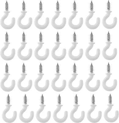 100Pcs White Cup Hooks 1/2 Inch Ceiling Hooks Metal Screw-in Hooks Vinyl Coated • $9.44